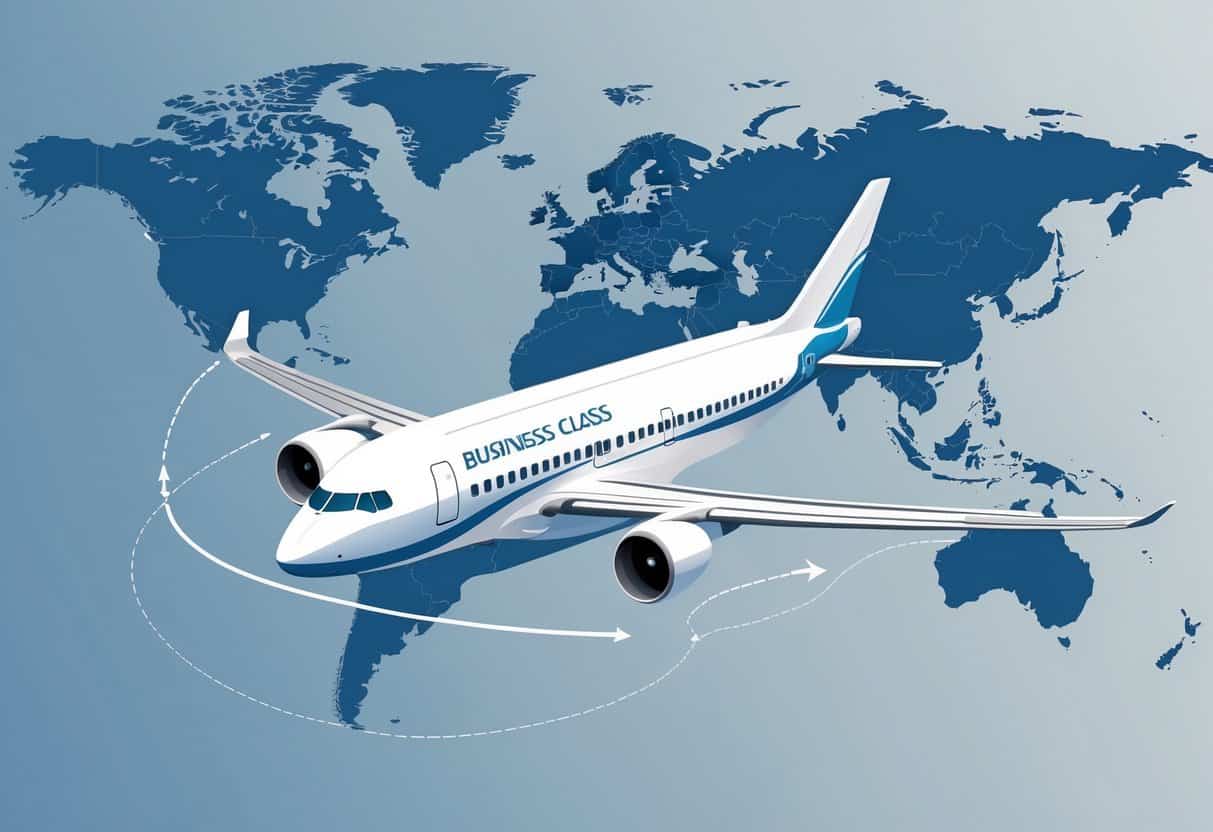 An airplane flying over a map showing a flight route from West Jordan, Utah to Europe.